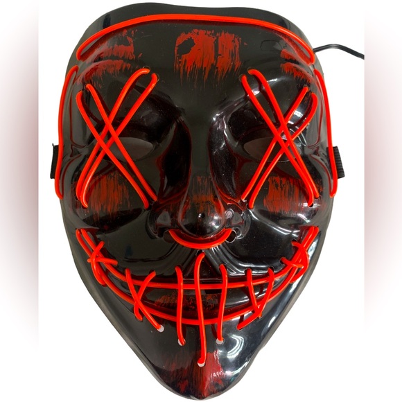 LED Halloween Mask with Red Neon Lights Party Purge Cosplay - Picture 1 of 4